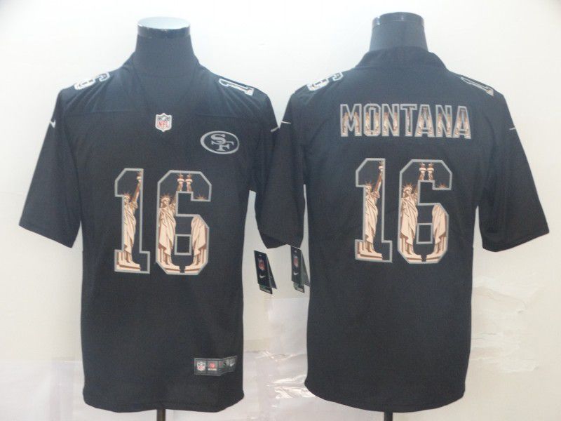 Men San Francisco 49ers #16 Montana Black Goddess fashion Edition Nike NFL Jerseys